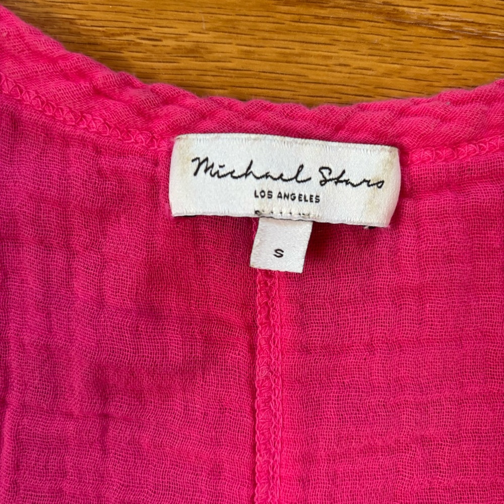 Michael Stars Hot Pink V-Neck Cotton Short Sleeve Shirt Size Small Loose Fit - Picture 7 of 8